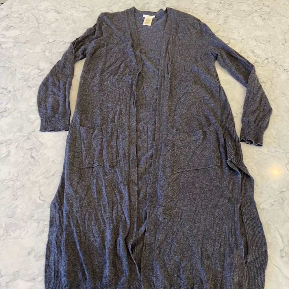 Long charcoal gray duster cardigan size L